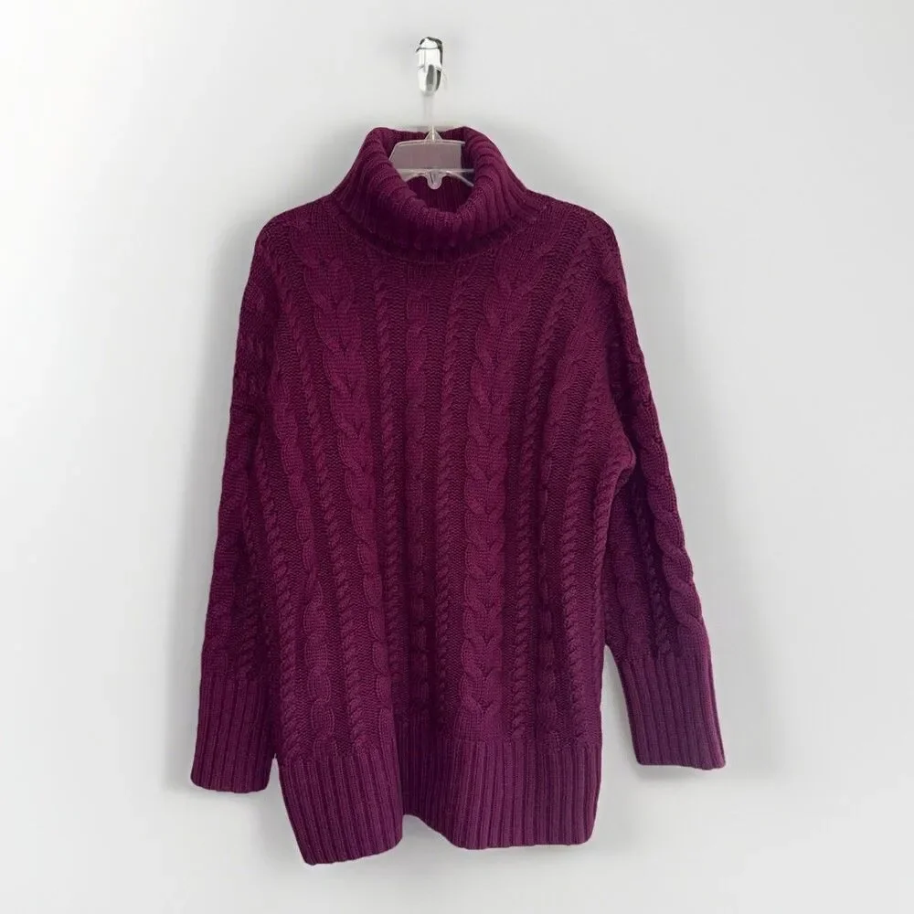 Banana Republic Chunky Cable Knit Merino Wool Cashmere Sweater Turtleneck Large - Picture 6 of 13